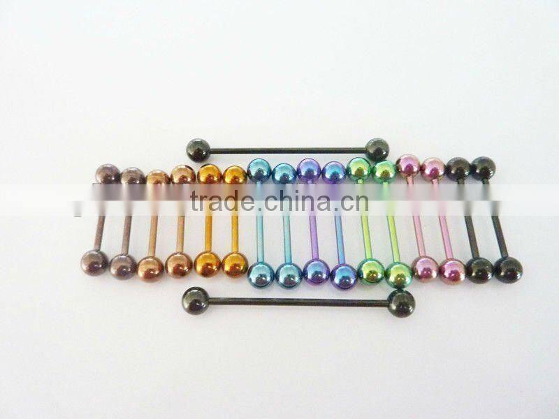 Wholesale New Hot Charm 14G 316L Surgical Stainless Steel plate anodized black piercing industrial barbell tongue ring