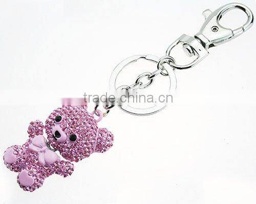 Alloy crystal pink bear fashion key chain