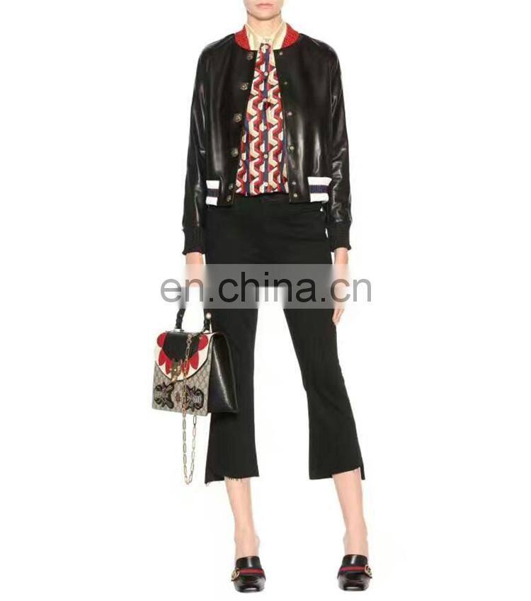 Fashion Sheep Leather Coat Ladies Long Sleeve Warm Italian Leather Coats