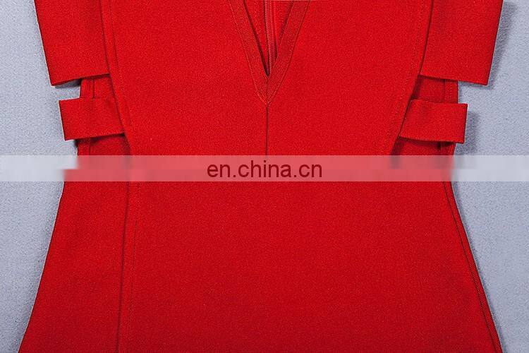 Amigo 2017 fashion white sleeveless deep V neck low-cut hollowout bandage dress elegant formal dresses for goddess