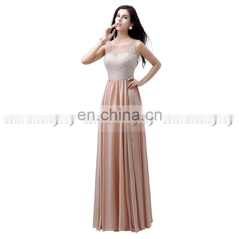 Elegant A Line Satin Chiffon Pearls Evening Dresses Long Evening Dress AJ029