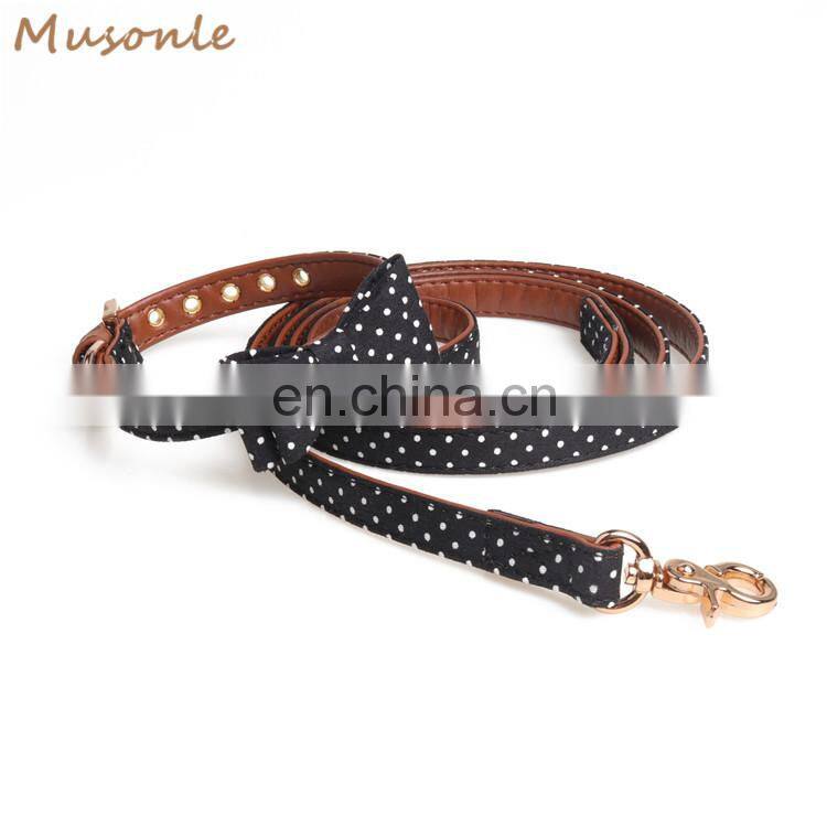 Amazon best selling cute polka dot pattern bowknot dog collar and leash set
