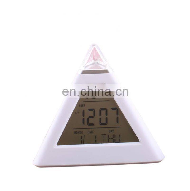 7 colors changed night lighting Digital Thermometer triangle digital clock led