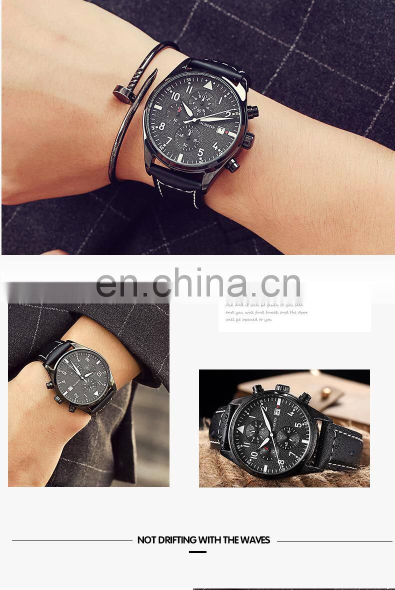 Ochstin GQ043B Sports Mens Quartz Watch Chrono Waterproof Luxury Leather Wrist Watches for Men