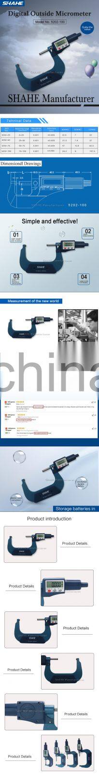 SHAHE 75-100 mm 0.001 mm high quality electronic micrometer outside micromter digital micrometer with big screen