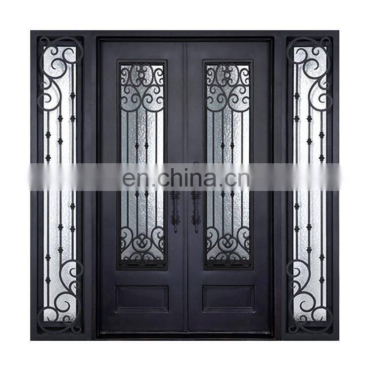 House villa outdoor french style cast wrought iron security double entry doors design