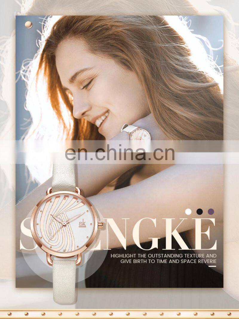 SHENGKE SK0153L Casual Woman White Leather Watches branded watches for girls
