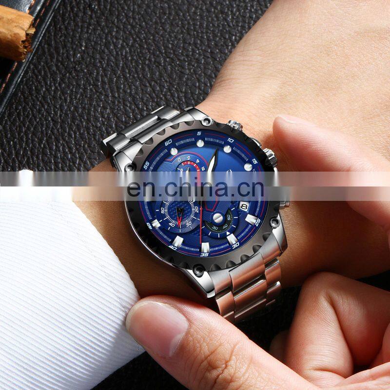 NIBOSI Quartz Watch Men Blue Casual Fashion Chronograph Mens Watches Top Brand Luxury Big Dial Watch Relogio Masculino