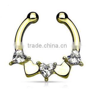 Sweet heart CZ crystal 316L surgical steel fake septum clicker nose piercing Body Jewelry