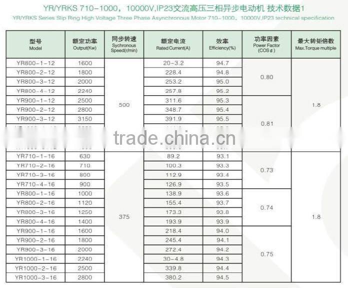 AC Motor bicycle motor motor DC Motor Y Series 6-10KV Squirrel Cage High Voltage three phase asynchronous motor (710-1000)mm)