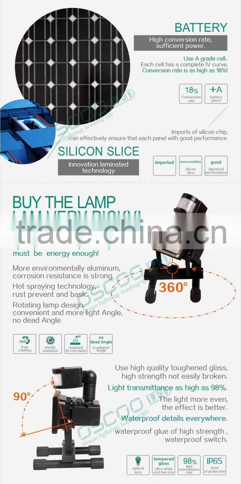 10w solar powered rechargeable flood light with sensor new products for distribution