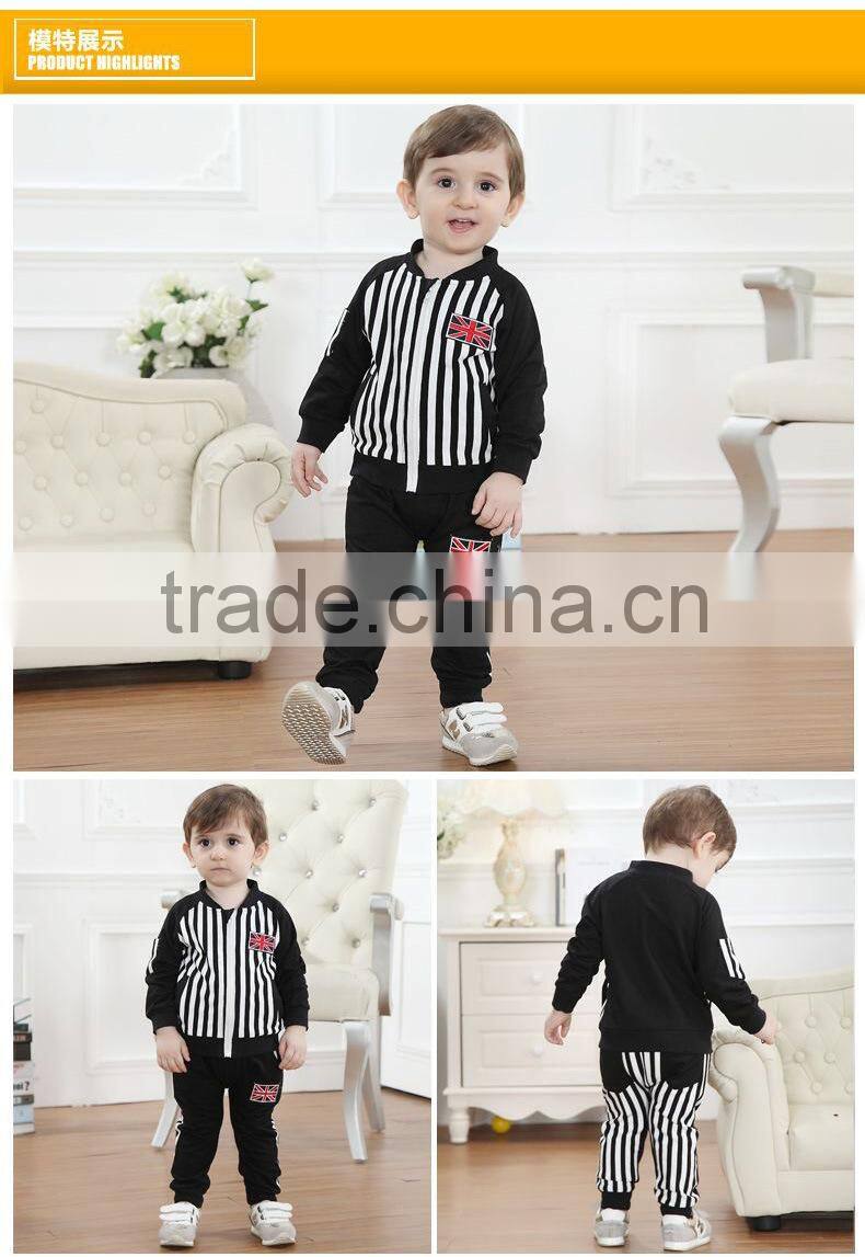 Latest arrival factory supply 2015 baby boys clothes set gentleman boy stripe two piece outfits