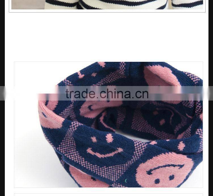Hot Selling 2014 Winter Latest Cute Smile Face Pattern Knitted Kids Circle Loop Scarf