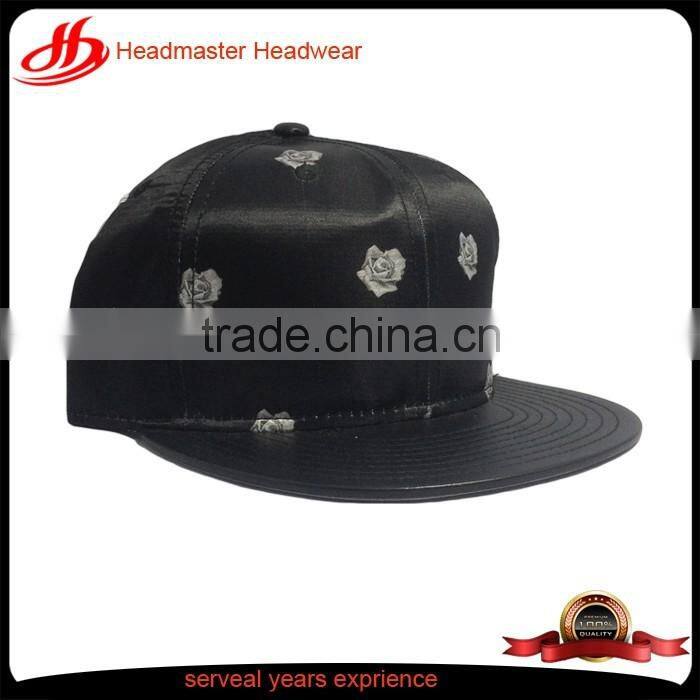 Custom digital printed stain surf snapback cap with PU leather brim