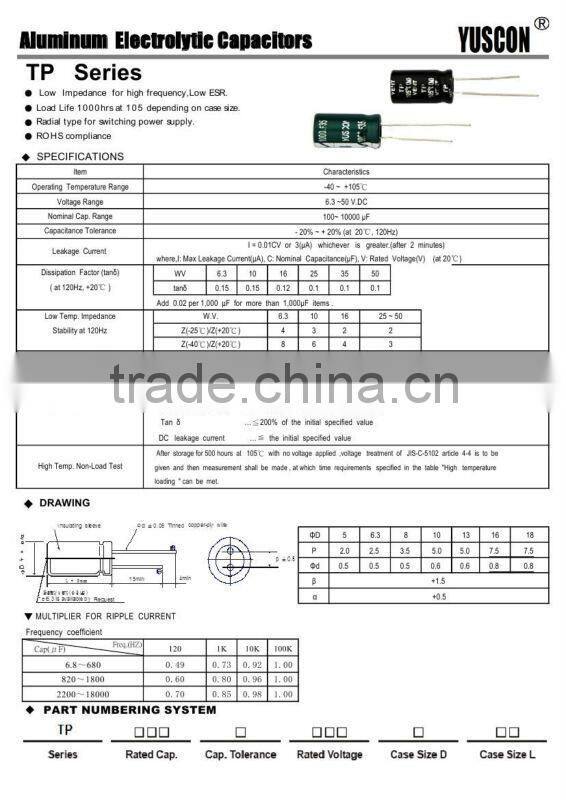 Aluminum Electrolytic Capacitor for switch power supply