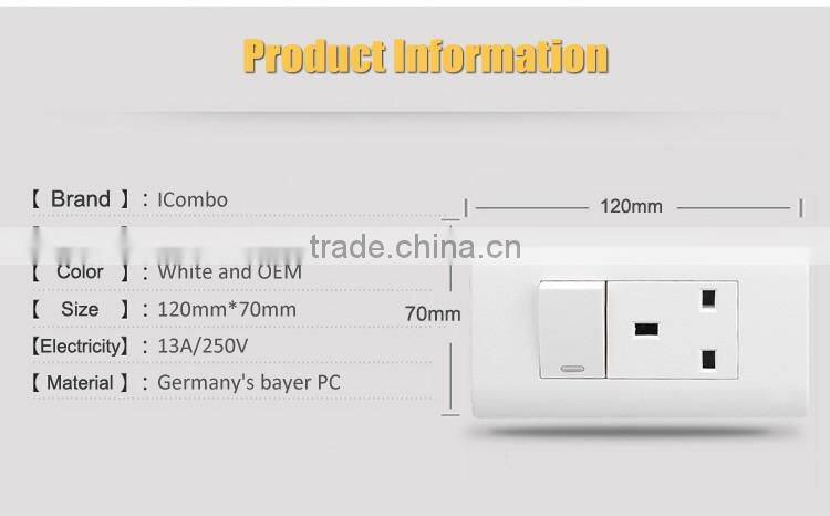 icombo PB1613 1Gang 13A power european electrical outlets sockets