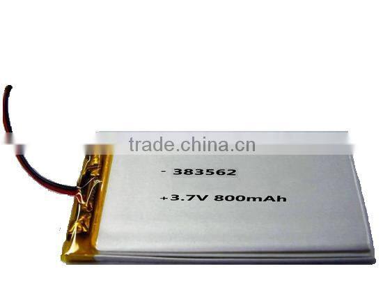 3.7v li-ion polymer battery / li battery 3.7v 800mah / 383562 3.7V li ion battery