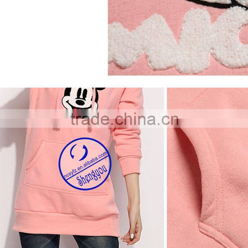 Wholesale women's extra long hoodies with kangaroo pocket