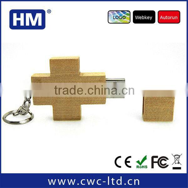 Wood cross USB flash disk 2GB4GB8GB16GB with keychain wooden USB stick Custom Solution print/laser engraving LOGO