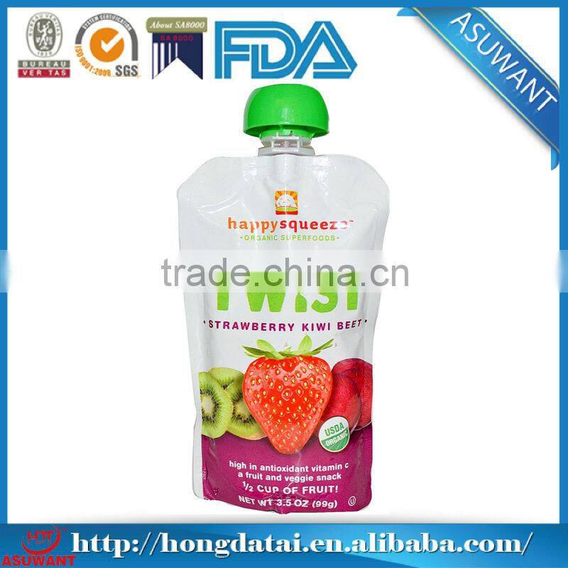 Reusable squeeze pouch for soft foods/stand up pouch with spout for baby food