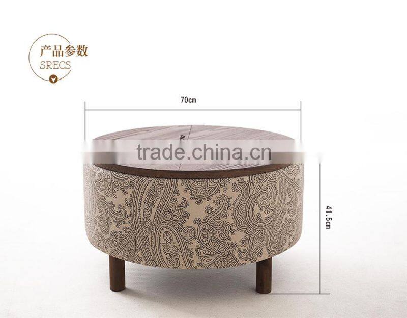 Modern Storage Fabric Ottoman,Wooden Coffee Table