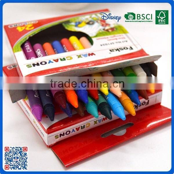 2016 wholesale 24 colors wax crayons in paper box customized Logo printed crayons