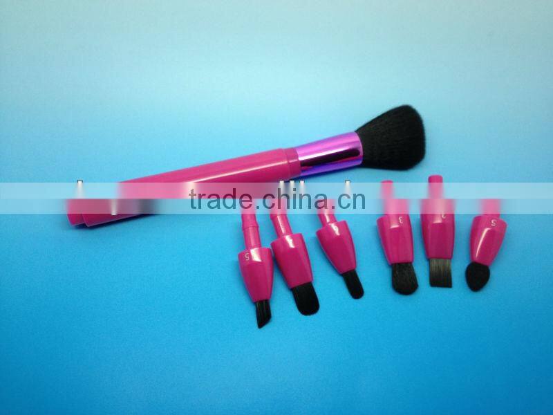 refillable 7 pieces goat hair makeup brush with portable bag