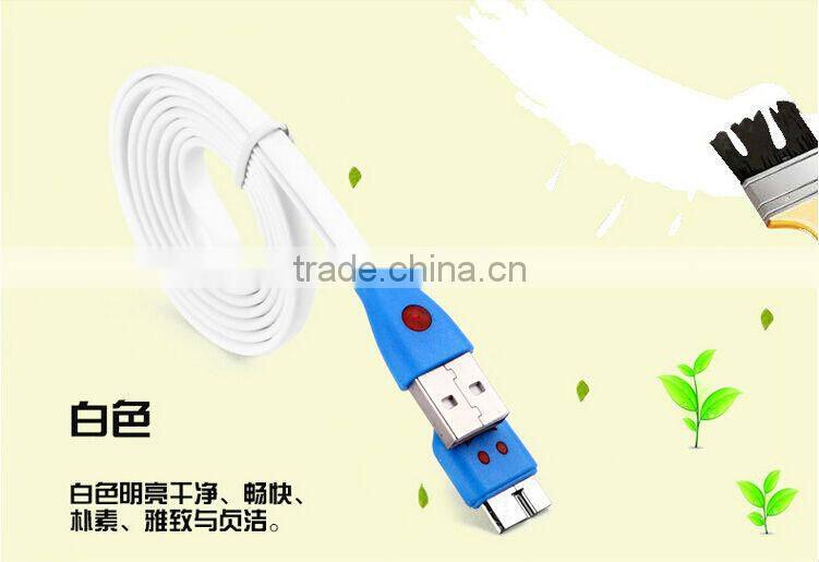 Cute Smile Face Colorful Flat Noodle Micro USB 3.0 Data Sync Charger Cable For Samsung Galaxy Note3/S5