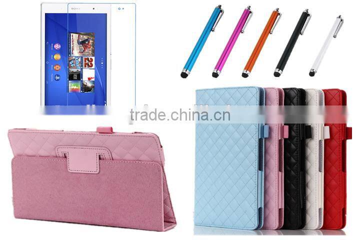 Plaid Grid Soft Skin Folio Flip Stand Leather Case For SONY Xperia Z3 Tablet Compact 8"