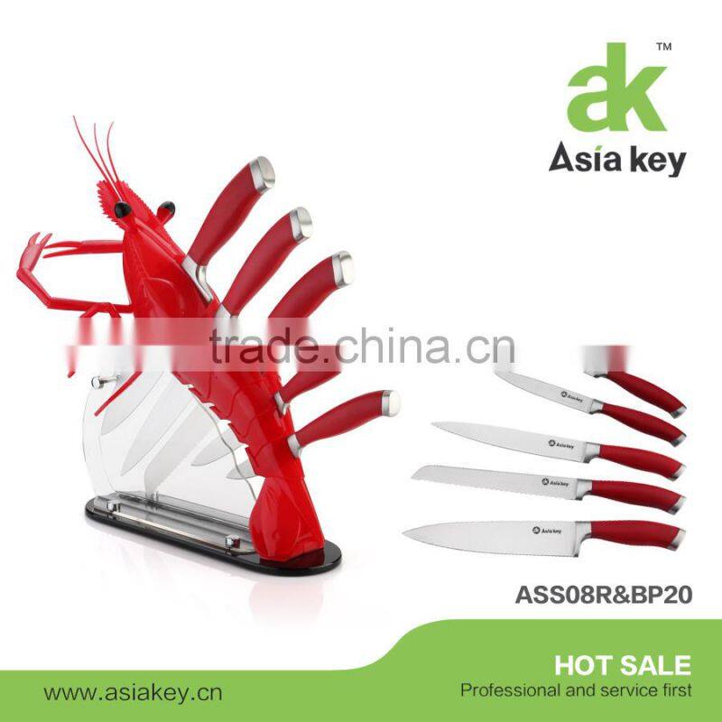Soft touch silicone knife set stainless steel knife wooden block
