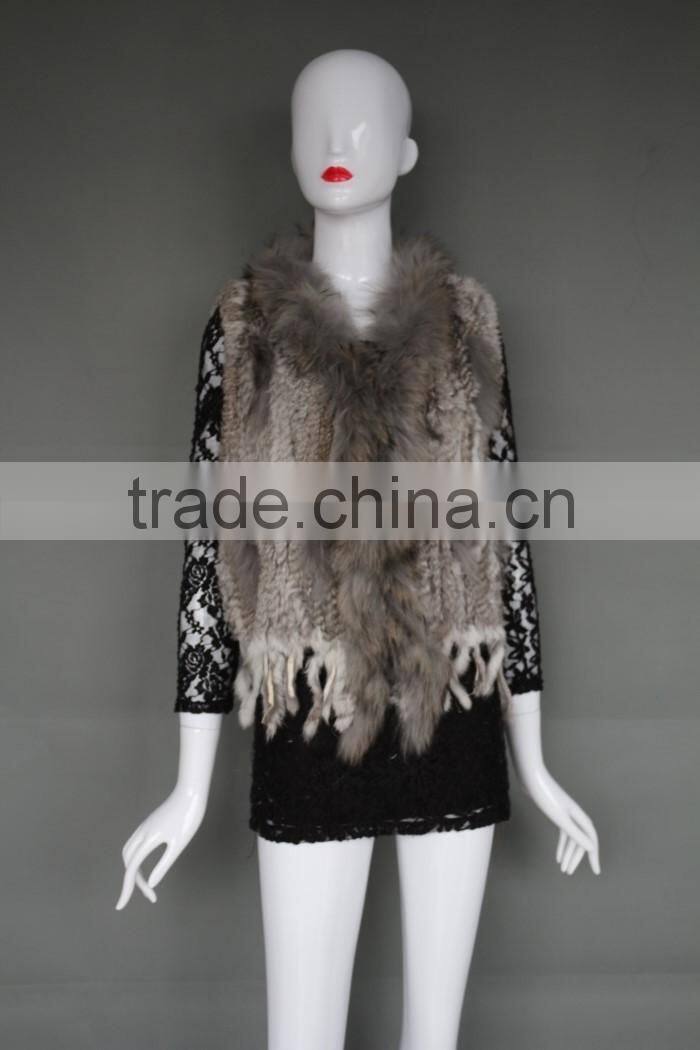 Fashion Knitted Poncho Pattern Rabbit Fur Vest Fashion Ladies Shawl