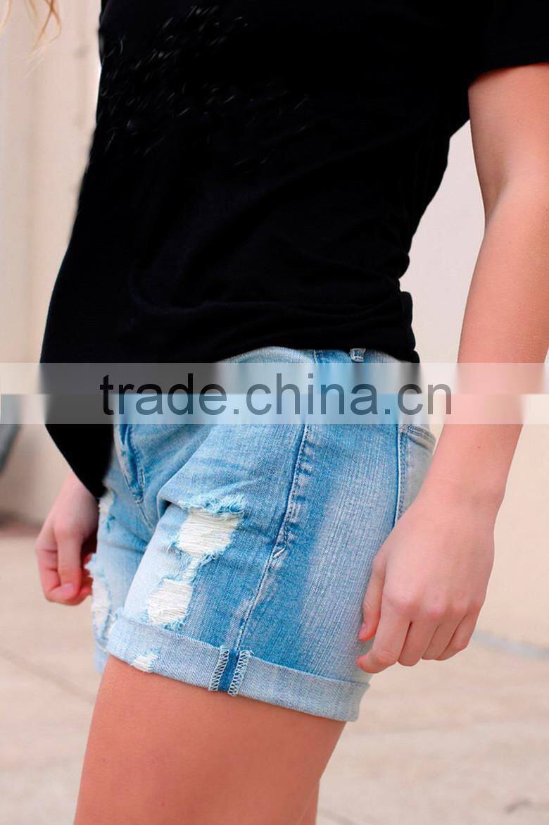 Ladies fashion denim shorts, 2015 hot sale girls shorts, overalls hem with grinding shorts