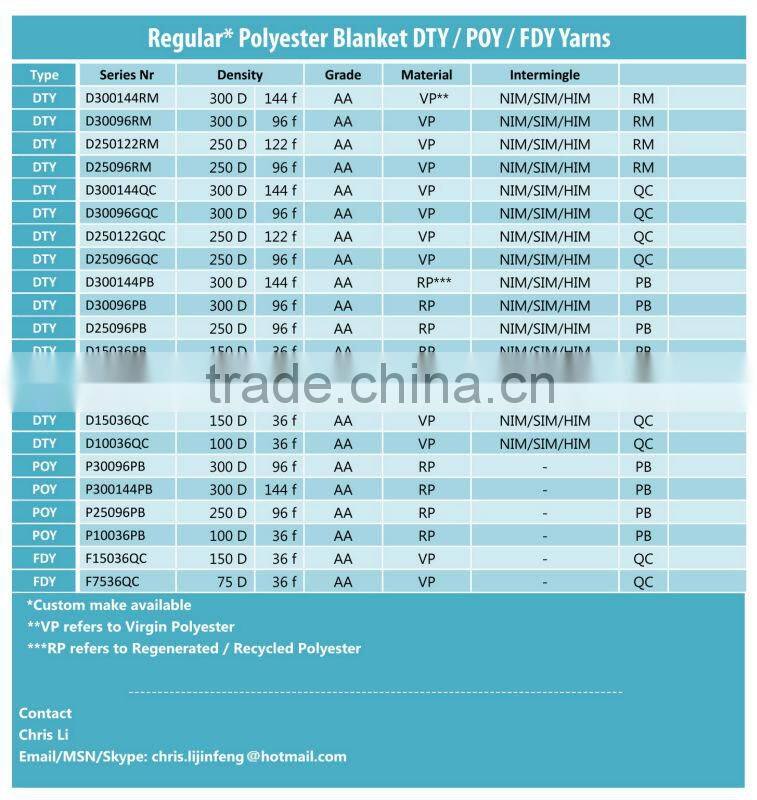 Polyester blanket Pre-oriented Yarn POY 100D 36F Raw white