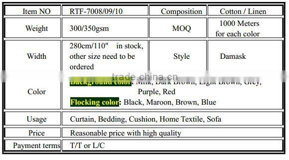 Middle east style Linen Cotton flocked upholstery fabric used for curtain sofa cushion material