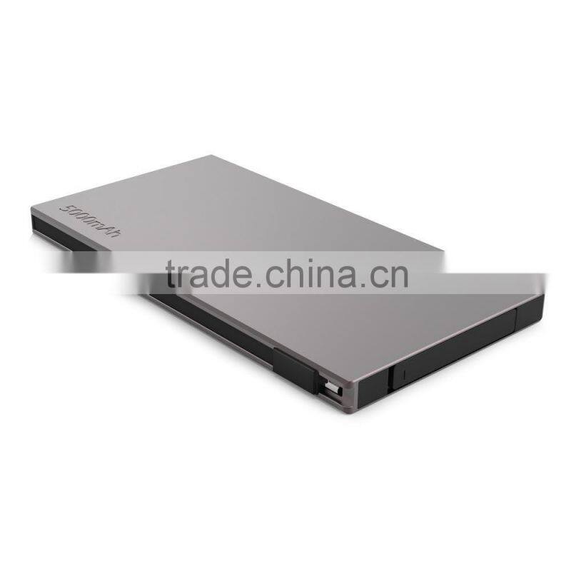 2017 New products Shenzhen Power bank 5000mAh Built in USB Cables mobile charger with 4 LED Indicatiors