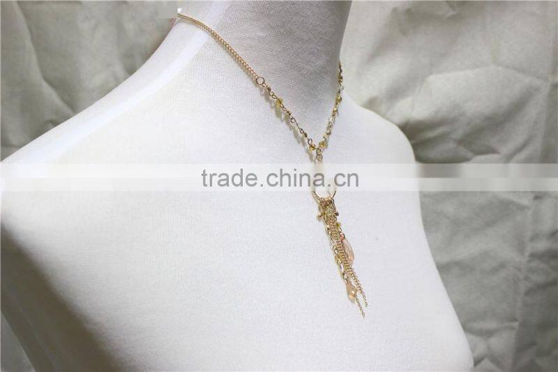 Newest Gold Peach Clear Seed Bead Pendant Hanging 5 Different Chain Triple Necklace2016 Fashion Style Wholesale