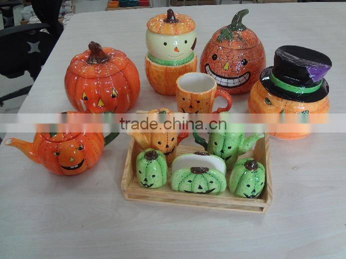 funny ceramic pumpkin candy jar with lid