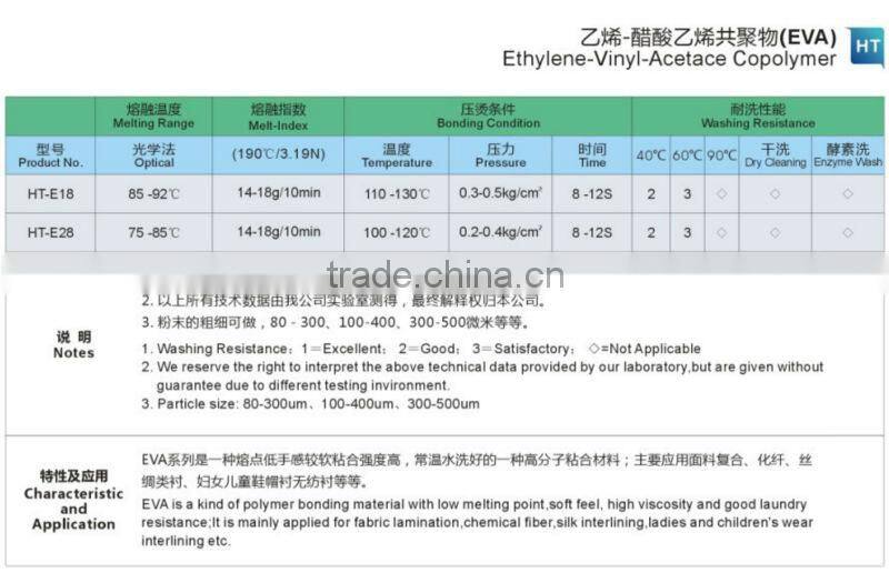 EVA hot melt powder for men and women's wear interlining