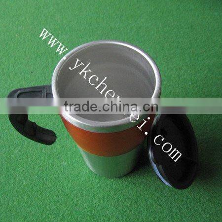 Colorful Travel mug with stainless steel holder and plastic ring