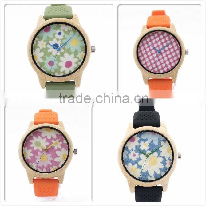 Hot sale type Silicone strap wrist watches for female and male wood watch with your logo