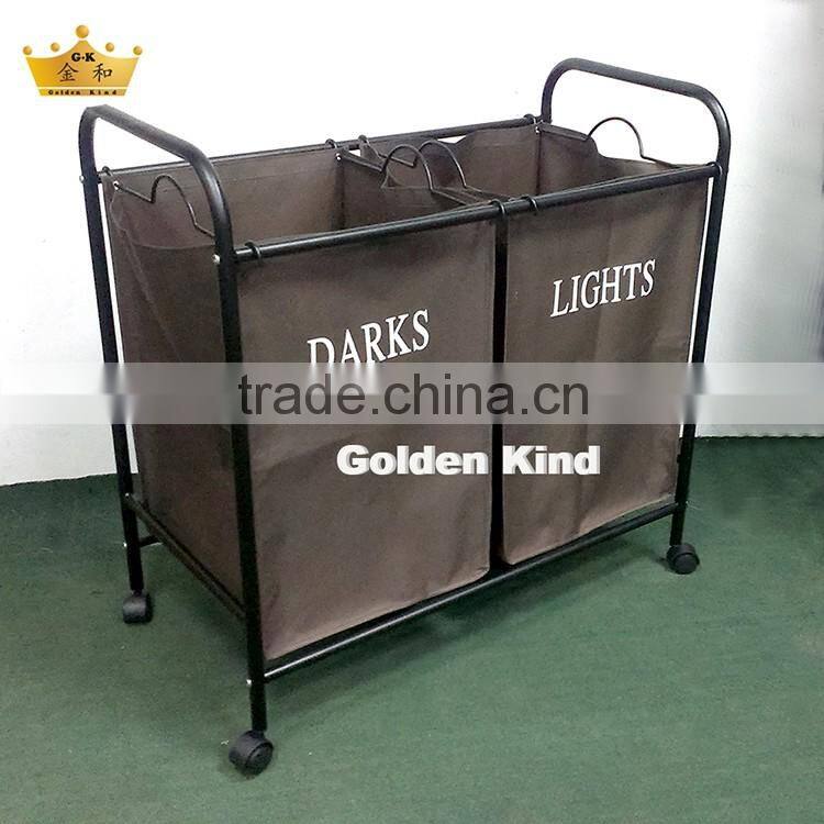 New Design Waterproof Oxford 2 Bins Bags laundry Sorter cart with wheels