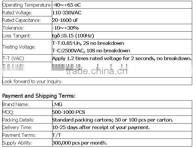 High quality china cheap 250vac capacitor