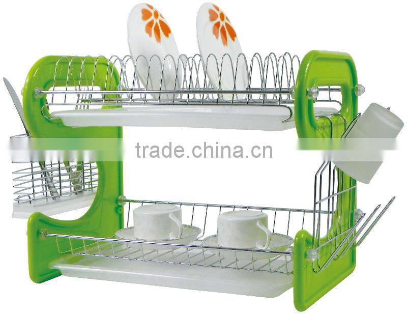 2 tier dish rack with 9 shape plastic side