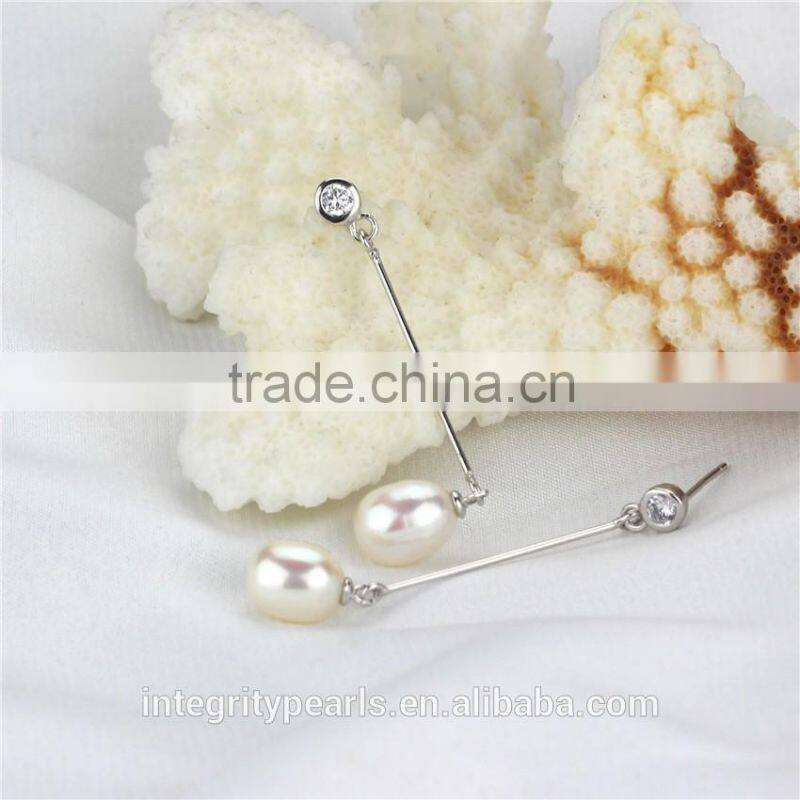 Fancy fashion white pearl earrings 8-9mm AAA drop long dangle pearl earring