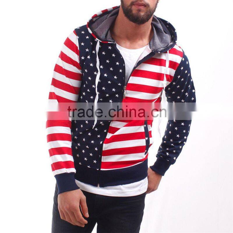 USA American Flag Star Printed Hoodie Jacket Sweater Sweatshirt Full Zipper