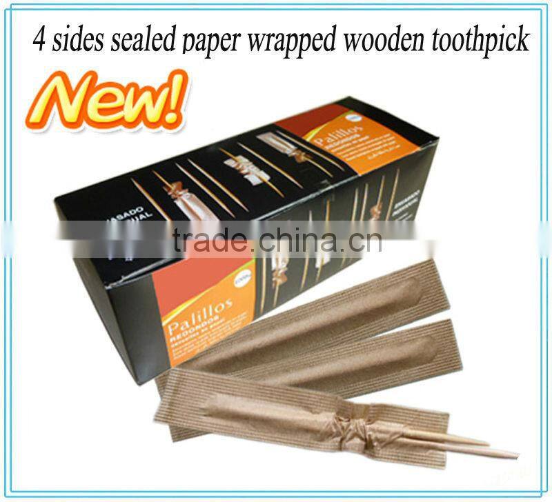 hot new products for 2016 / 4 sides paper wrapped wooden toothpick for hotel and airline