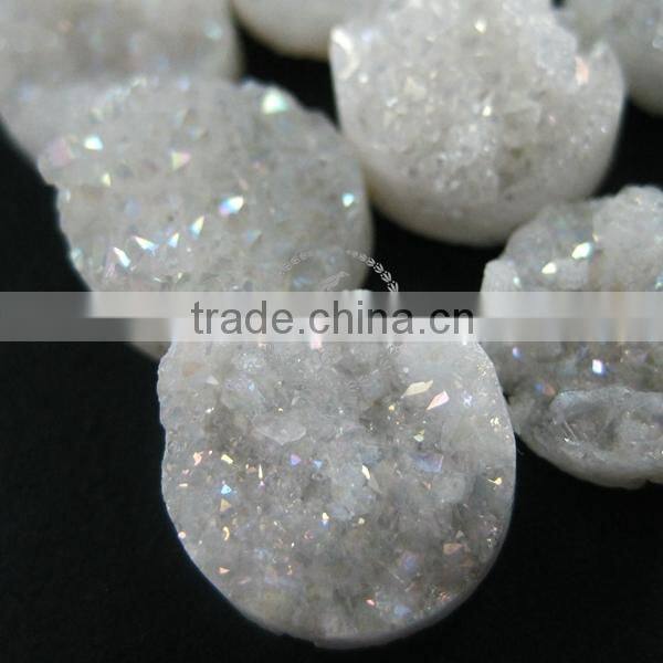 14mm rainbow white plated druzy quartz irregular surface round stone cabochon for DIY pendant charm supplies 4110093