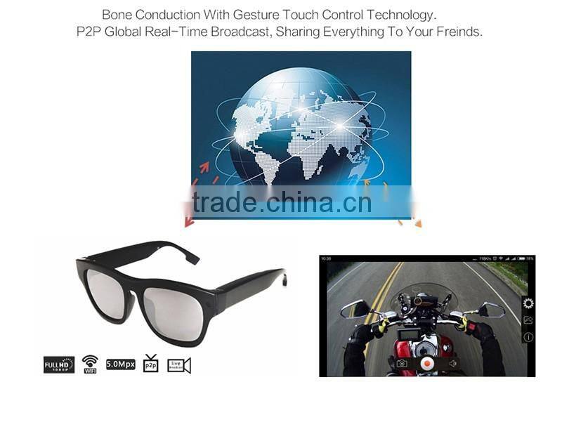 Fashion remote control 1080p full hd 5mp lens wifi spy camera glasses