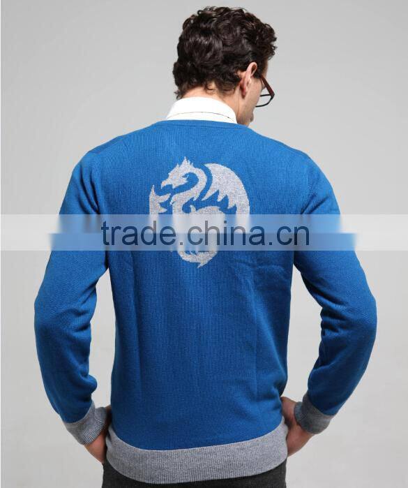 V Neck Intarsia Dragon Cashmere Pullover