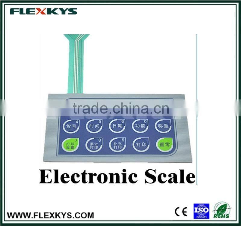 Electronic scale control panel membrane switches with flat pins